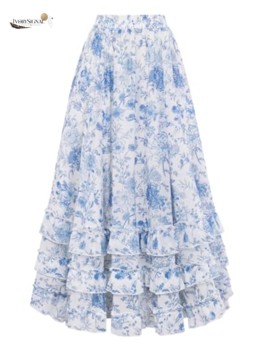Floral Chiffon Maxi Skirt Ruffled High Waist A-Line